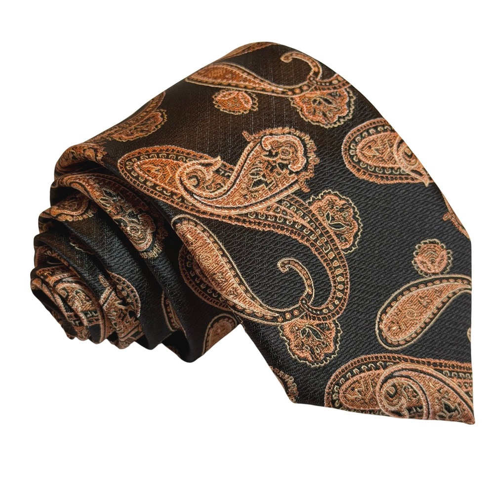 Thomas Stone Tie Mens Classic Paisley Black Copper Bronze Woven Polyester Hand